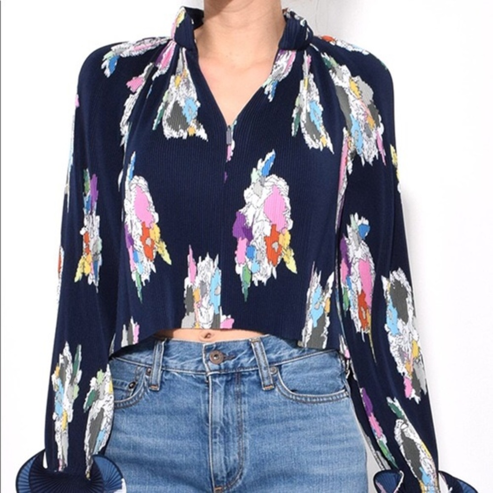 Tibi Camellia Top XS, brand new! Navy print